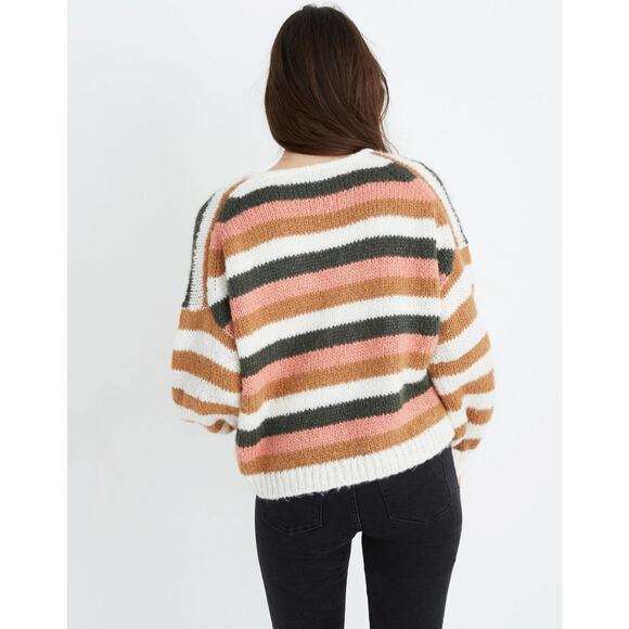 Madewell Striped V-Neck Balloon‎ Sleeve Sweater XXL Cropped - Picture 2 of 9